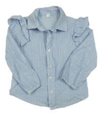 Modro-bílo-stříbrná pruhovaná halenka s volánky ZEEMAN