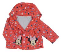 Jahodová šusťáková jarní bunda s Minnie a květy a kapucí George