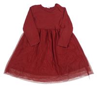 Vínové šaty s mašlí a tylem H&M