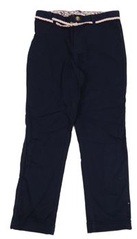 Tmavomodré chino plátenné nohavice s opaskom H&M