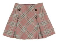Starorůžovo-tmavošedo-světlemodro-biela károvano/kostkovaná vlnená sukňa s gombíkmi Nutmeg