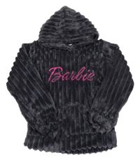 Tmavošedá žebrovaná plyšová mikina s logem a kapsou a kapucí Barbie