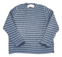 Modro-tmavomodrý pruhovaný rebrovaný úpletový sveter s volánikmi H&M