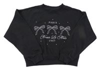 Čierna oversize crop mikina s mašľami a nápismi Matalan