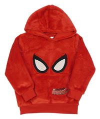 Červená plyšová mikina se Spider-manem a kapsou a kapucí H&M
