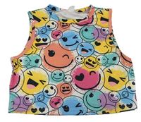Bielo-farebný skvrnitý crop top so smajlíkmi zn. Shein