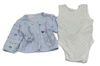 2set - Biele body s trojúhelníky + svetlomodrá prepínaci ľahká mikina s ježkami