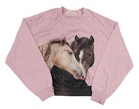 Ružová crop mikina s koňmi H&M