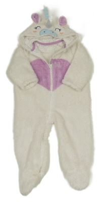 Smetanovo-lila chlpatá kombinéza s kapucí - jednorožec Nutmeg