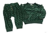 2set - Tmavozelená puntíkatá plyšová mikina s volánky + tepláky