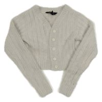 Světlešedý žebrovaný chlupatý propínací crop svetr New Look