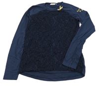 Tmavomodré triko s krajkou a mašlí Kids