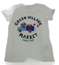 Bílé tričko s náklaďákem s jablky a hrochem H&M