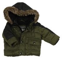 Khaki-černá šusťáková zimní bunda s kapucí Primark