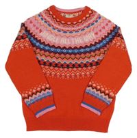 Červeno-ružovo-modrý vzorovaný sveter F&F