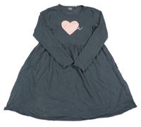 Antracitové bavlnené šaty so srdcem s nápisom Yigga