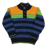 Tmavomodro-oranžovo-zelený pruhovaný sveter Liegelind