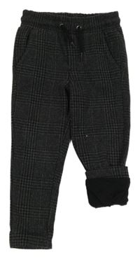 Tmavošedo-čierne kockované teplákové podšité chino nohavice Pocopiano