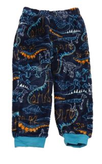 Tmavomodré chlupaté pyžamové kalhoty s dinosaury Nutmeg