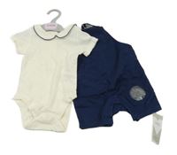 Nové - 2set - Tmavomodré rifľové na traké kraťasy + smotanové body s golierikom M&S