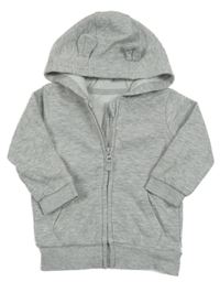 Šedá melírovaná propínací mikina s kapucí s oušky George