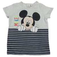 Šedo-tmavomodré tričko s Mickeym a pruhy Disney