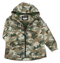 Khaki-oranžová army šusťáková lehce zateplená bunda s nášivkou a kapucí F&F