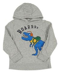 Sivá melírovaná mikina s dinosaurom a kapucňou C&A
