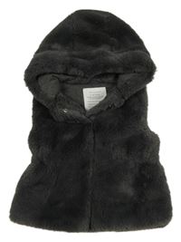 Tmavosivá kožušinová podšitá vesta s kapucňou Primark