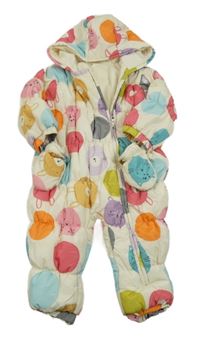 Smetanovo-farebná šušťáková zimná kombinéza so zvířaty a kapucí + rukavice Next