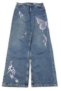 Modré wide leg rifle s motýlky H&M