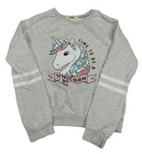 Sivá melírovaná mikina s jednorožcem z flitrů H&M