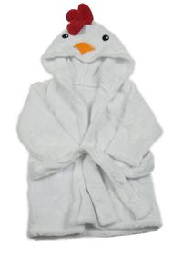 Bílý plyšový župan s kapucí - slepice 