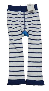 Nové - Bielo-tmavomodré pruhované pančuskové legíny s králikom