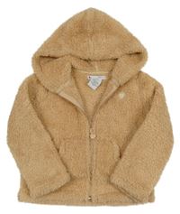 Béžovo-zlatá chlupatá propínací mikina s kapucí 