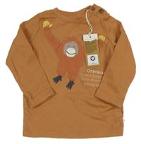 Nové - hnědé triko s orangutanem F&F