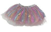 Ružovo-modrá pruhovaná metalická tylová sukňa