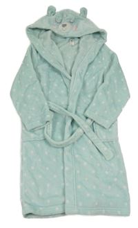 Mintový chlupatý puntíkatý župan s kapucí - medvěd Pocopiano