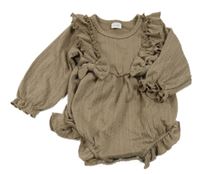 Hnědé vzorované úpletové body s volánky 