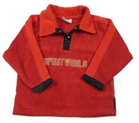 Červená fleecová mikina s nápisom a golierikom