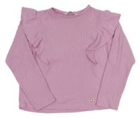 Ružové rebrované úpletové tričko s volánikmi H&M