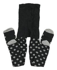 Antracitové květované punčocháče Next