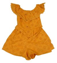 Pomerančový madeirový kraťasový overal s páskem River Island