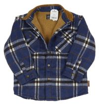 Nové - tmavomodrá kostkovaná zateplená košilová bunda Next