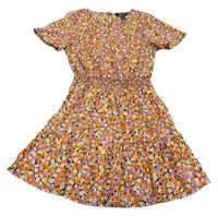 Oranžovo-ružovo-čierne kvetované ľahké šaty New Look