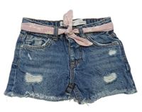 Modré rifľové kraťasy s ružovým opaskom Denim Co.