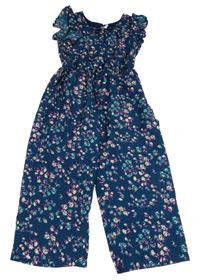 Petrolejový lehký květovaný culottes overal 