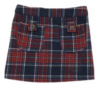 Tmavomodro-červená kockovaná vlnená sukňa Next