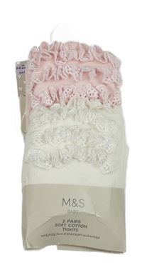 Nové - 2x punčocháče - bílé s volánky + světlerůžové s volánky M&S