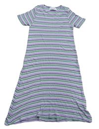Zeleno-lila-biele pruhované rebrované ľahké šaty Reserved